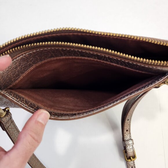 Fossil Metallic Bronze Brown Leather Crossbody Bag Adjustable Strap NWOT - Picture 8 of 13